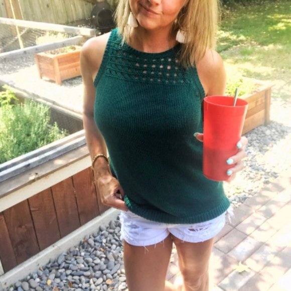 Loft Women's Dark Green Knit Sleeveless Vest Sweater Size XS - Picture 8 of 8